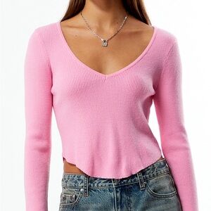 La Hearts Soft Pink Woodland V-neck Sweater
